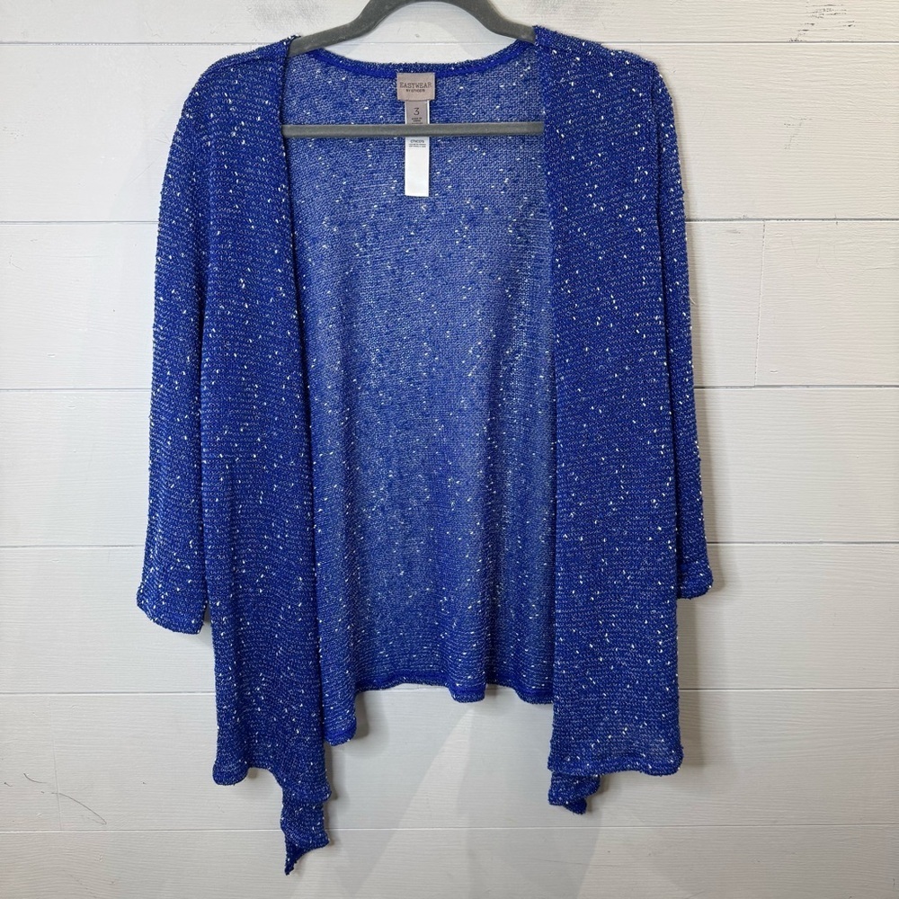 Easy Wear by Chico's | Women's Blue Open-Front Sweater Size Chico 3 US XL